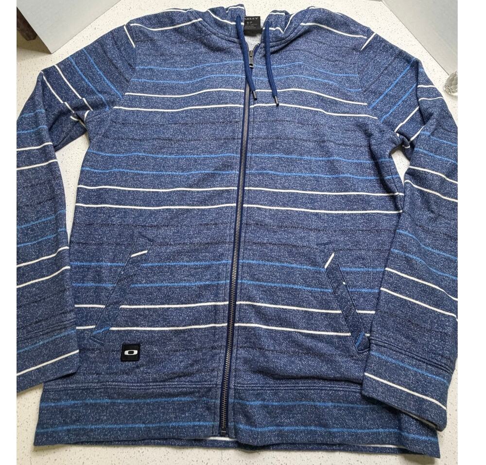 Oakley Mens Size Small Blue Striped Cotton Blend Zip Up Skater Infusion Hoodie